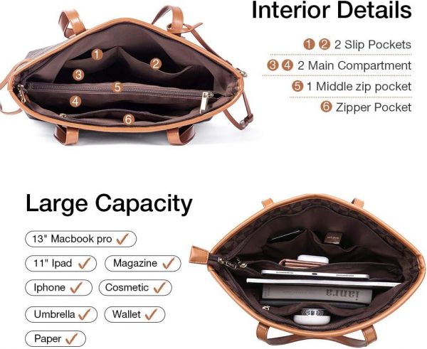 Lekesky Tote Bag for Women Stylish Handbag Faux Leather Shoulder Bag for Work School Dating, Brown - Image 4