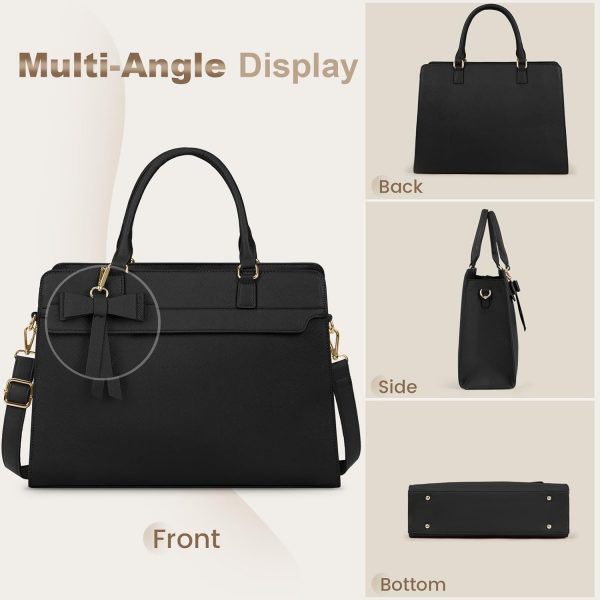 RAINSMORE Laptop Bags for Women 15.6 Inch Large Laptop Tote Bag PU Leather Ladies Laptop Handbag with Clutch Bag Water Resistant Work Bags for Business Office School Casual Black - Image 7