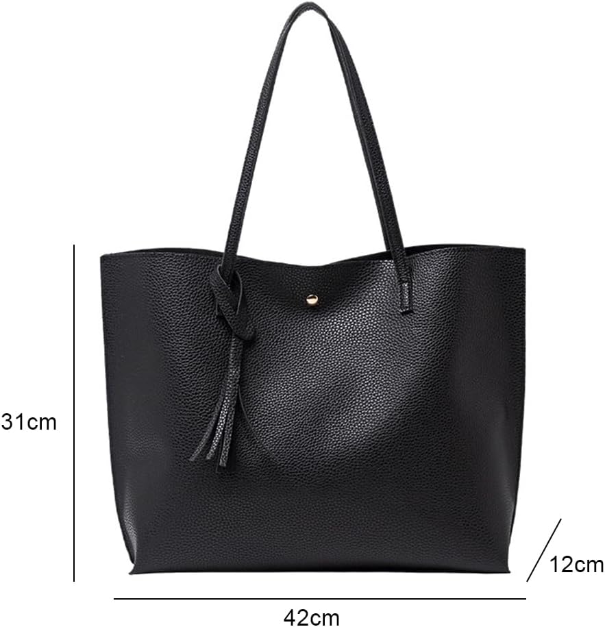 YZDZSW Ladies Handbag, Black Tote Bag for Ladies, Handbags for Women Soft Leather Large Capacity Waterproof Modern Handbag for Work School Shopping Leisure - Image 2