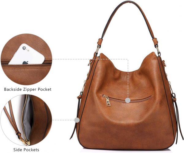 Realer Women Handbags Fashion Hobo Bags Faux Leather Long Strap Shoulder Bag Ladies Large Tote Bag Cross body Bag for Work Business School College Travel Brown - Image 5