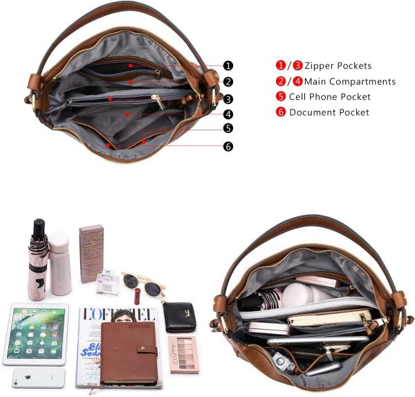 Realer Women Handbags Fashion Hobo Bags Faux Leather Long Strap Shoulder Bag Ladies Large Tote Bag Cross body Bag for Work Business School College Travel Brown - Image 6