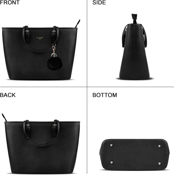 URAQT Women Handbags, 15.6 Inch Large PU Leather Handbags, Women's Top-Handle Black Large Tote Bag Handbag, Shoulder Crossbody Bags with Women's Wallet and Card Holder for School Work Travel - Image 3