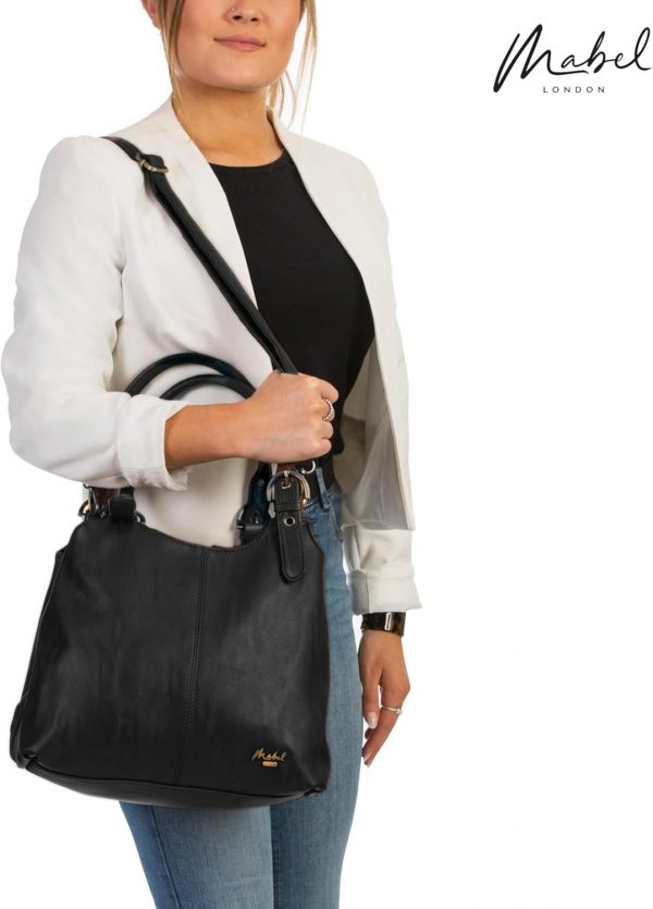 Mabel London Shoulder Bag for Women – Faux Leather Lightweight Crossbody Handbag – Vegan Everyday Handbag with Zipped Compartments – Ideal for Work, Travel & Casual Outfits - Image 2