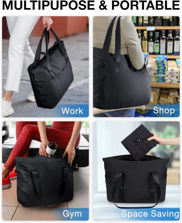 bagsmart Tote Bag for Women, Foldable Tote Bag, Handbags & Shoulder Bags with Zipper for Travel, Beach, Gym, Work, School - Image 6