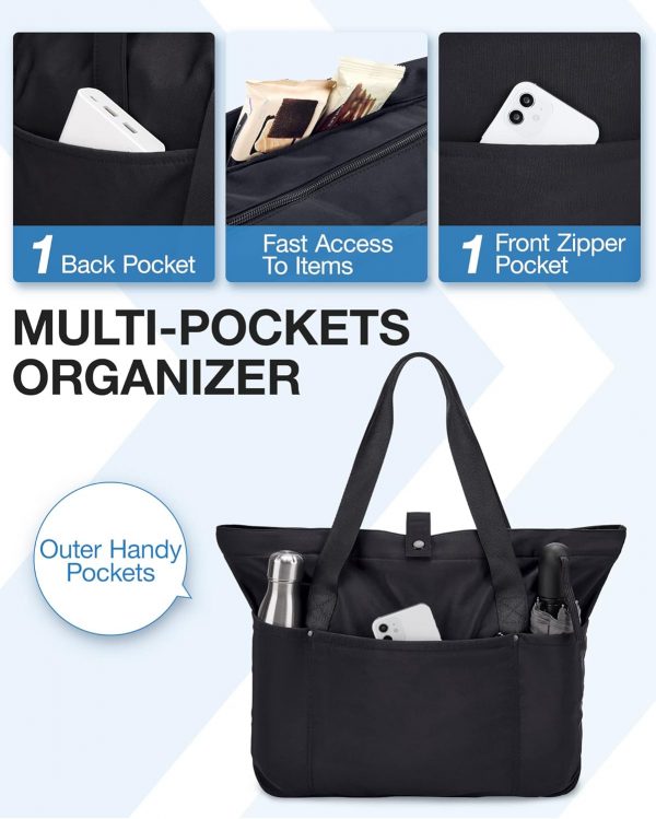 bagsmart Tote Bag for Women, Foldable Tote Bag, Handbags & Shoulder Bags with Zipper for Travel, Beach, Gym, Work, School - Image 3