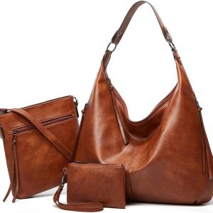 Pahajim Hobo Bags for Women Pu Soft Leather Handbag Shoulder Bags Women Handbag and Purse Set Large Tote Bag Crossbody Bag for Work Shopping Party(Brown)