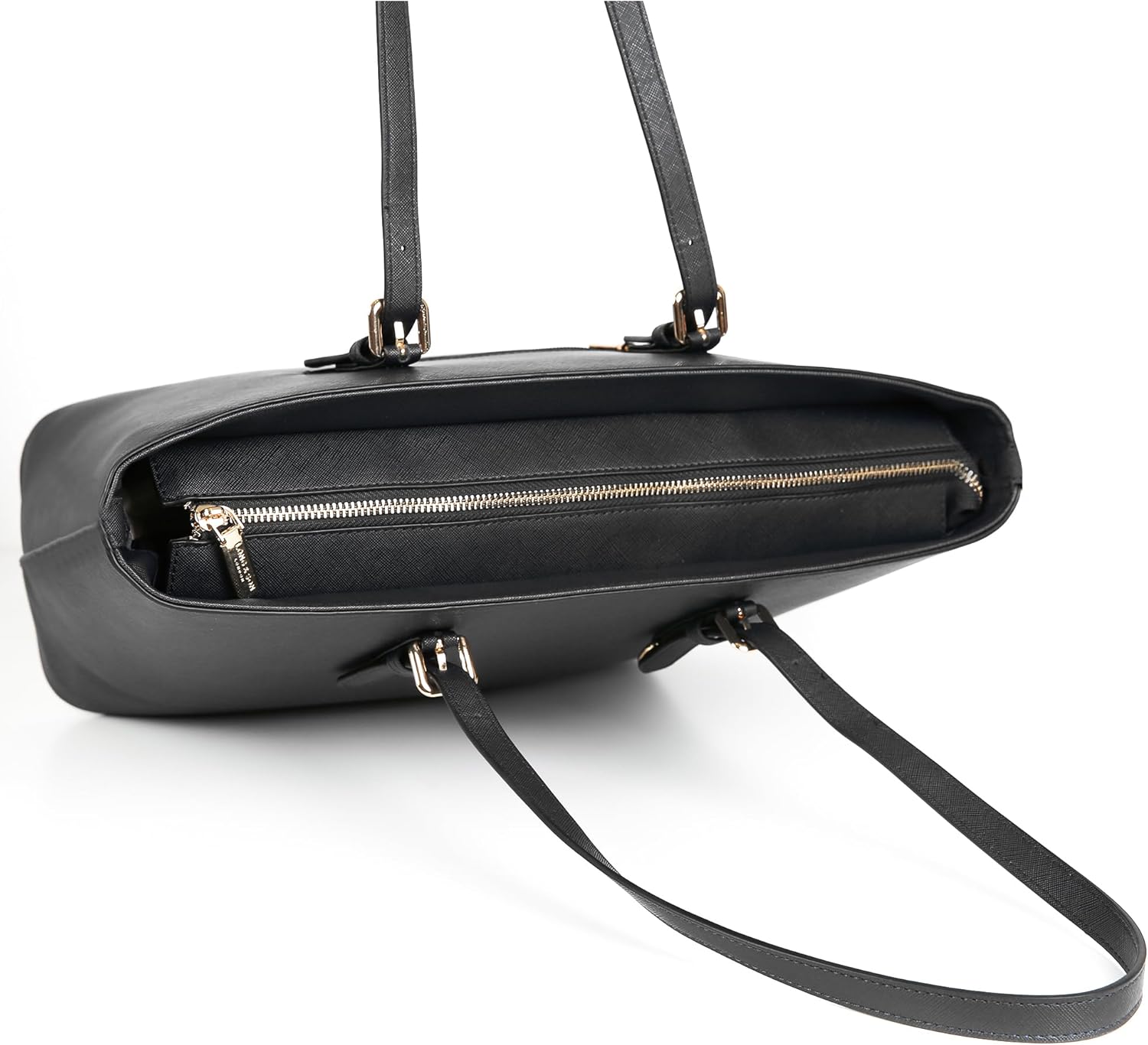 AOSSTA Womens Black Large Tote Bag for Laptop Travel Shoulder School Handbag Shoulder Bag with Zipper - Image 7