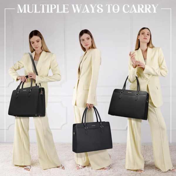 RAINSMORE Laptop Bags for Women 15.6 Inch Ladies Work Bag PU Leather Designer Laptop Handbag Large Laptop Tote Bag for School Computer Business Travel Black - Image 6
