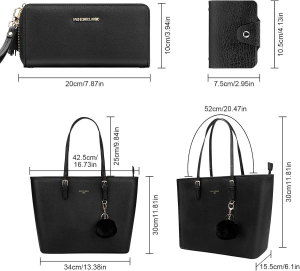 URAQT Women Handbags, 15.6 Inch Large PU Leather Handbags, Women's Top-Handle Black Large Tote Bag Handbag, Shoulder Crossbody Bags with Women's Wallet and Card Holder for School Work Travel - Image 2