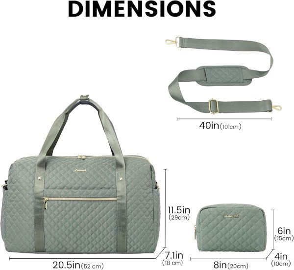 LOVEVOOK Travel Bag for Women, Weekend Overnight Duffle Bags with Cosmetic Bag, Large Waterproof Ladies Holdall for Hospital Maternity, Carry On Flight Womens, Green - Image 3