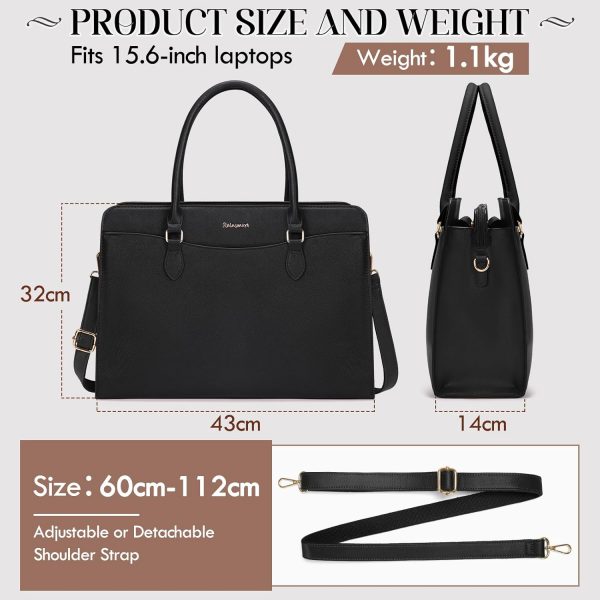 RAINSMORE Laptop Bags for Women 15.6 Inch Ladies Work Bag PU Leather Designer Laptop Handbag Large Laptop Tote Bag for School Computer Business Travel Black - Image 2