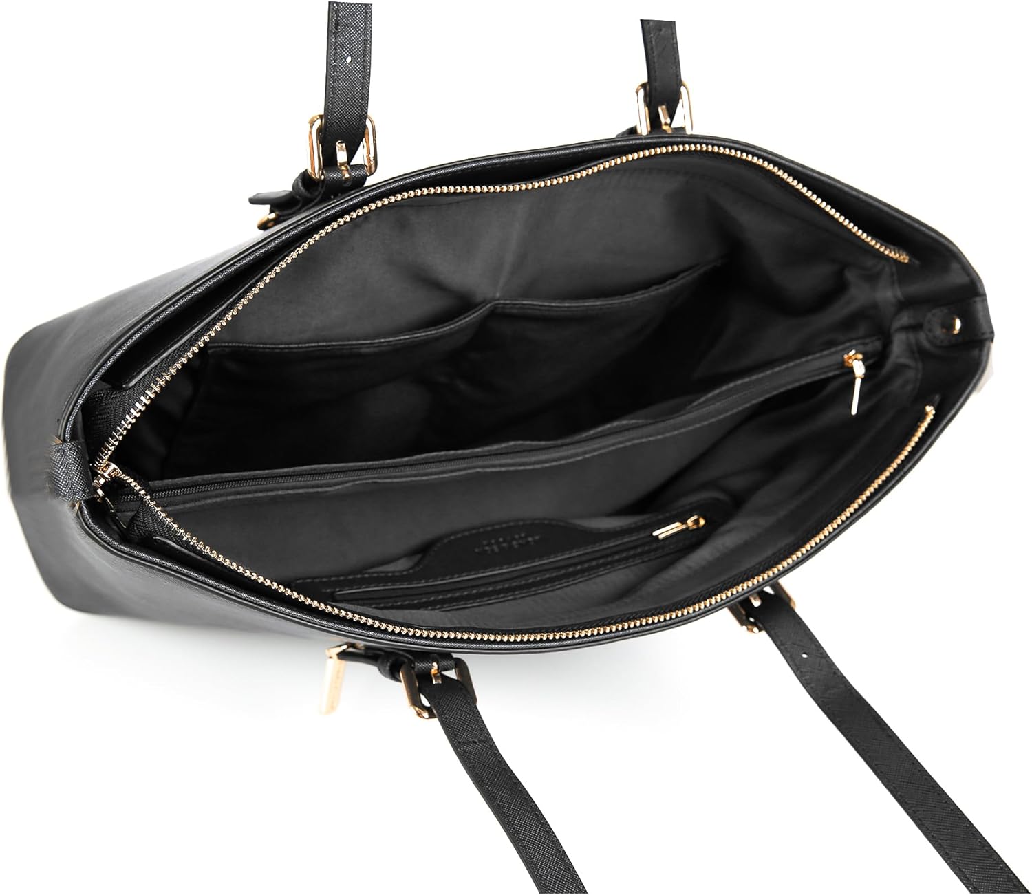 AOSSTA Womens Black Large Tote Bag for Laptop Travel Shoulder School Handbag Shoulder Bag with Zipper - Image 5