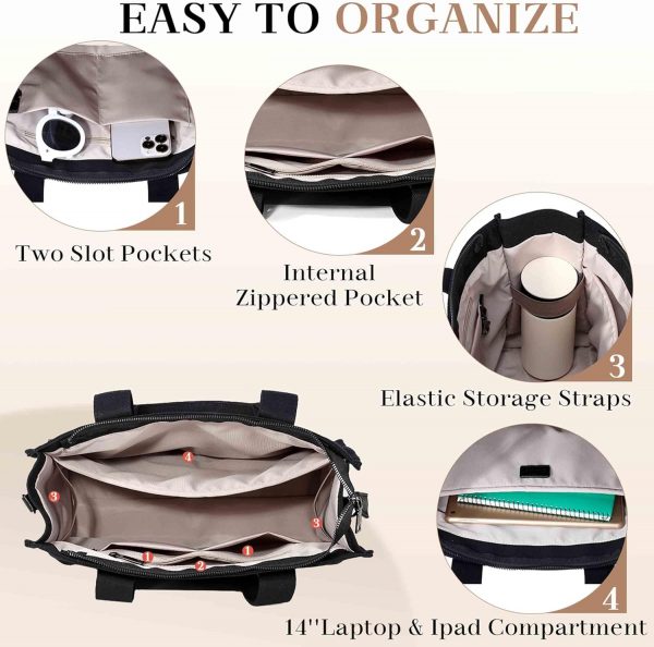 Chase Chic Canvas Tote Bag for Women, Multi Pockets Shoulder Crossbody Handbag Bag with Compartments for Work - Image 4