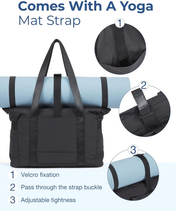 bagsmart Women's Handbag, Lightweight Large Tote Bag, Zippered Handbag and Shoulder Bag, Comes with Yoga Mat Strap, Quilted Shoulder Bag Handbag for Travel, Work, Gym - Image 4