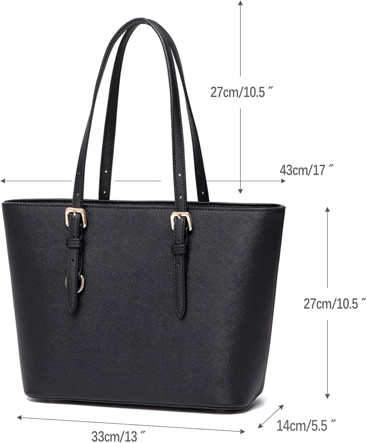AOSSTA Womens Black Large Tote Bag for Laptop Travel Shoulder School Handbag Shoulder Bag with Zipper - Image 2