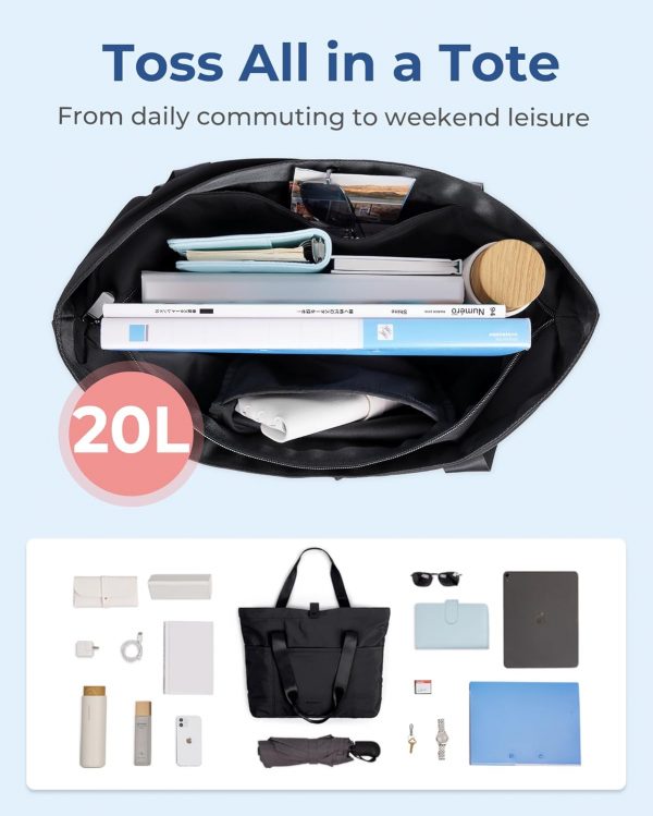 bagsmart Tote Bag for Women, Foldable Tote Bag, Handbags & Shoulder Bags with Zipper for Travel, Beach, Gym, Work, School - Image 5