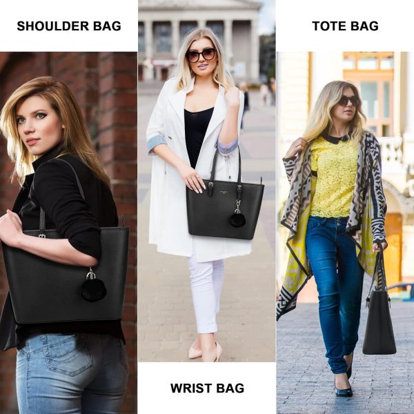 URAQT Women Handbags, 15.6 Inch Large PU Leather Handbags, Women's Top-Handle Black Large Tote Bag Handbag, Shoulder Crossbody Bags with Women's Wallet and Card Holder for School Work Travel - Image 7