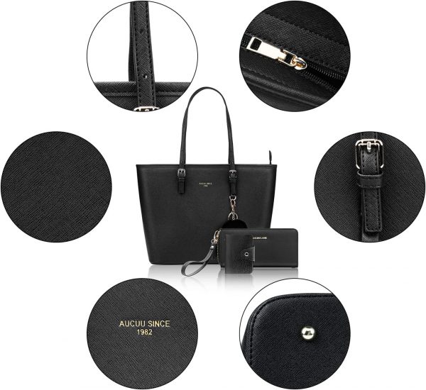 URAQT Women Handbags, 15.6 Inch Large PU Leather Handbags, Women's Top-Handle Black Large Tote Bag Handbag, Shoulder Crossbody Bags with Women's Wallet and Card Holder for School Work Travel - Image 5