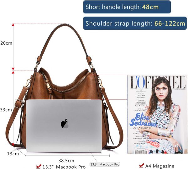 Realer Women Handbags Fashion Hobo Bags Faux Leather Long Strap Shoulder Bag Ladies Large Tote Bag Cross body Bag for Work Business School College Travel Brown - Image 3