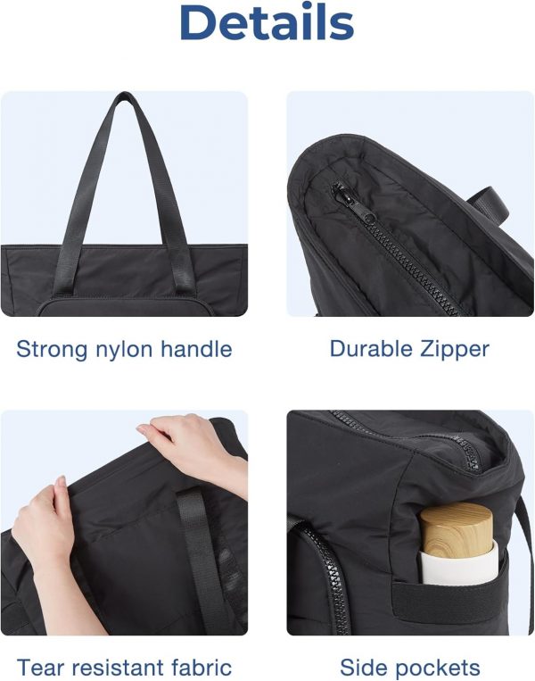 bagsmart Women's Handbag, Lightweight Large Tote Bag, Zippered Handbag and Shoulder Bag, Comes with Yoga Mat Strap, Quilted Shoulder Bag Handbag for Travel, Work, Gym - Image 5