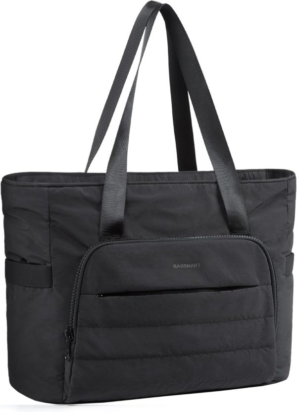bagsmart Women's Handbag, Lightweight Large Tote Bag, Zippered Handbag and Shoulder Bag, Comes with Yoga Mat Strap, Quilted Shoulder Bag Handbag for Travel, Work, Gym