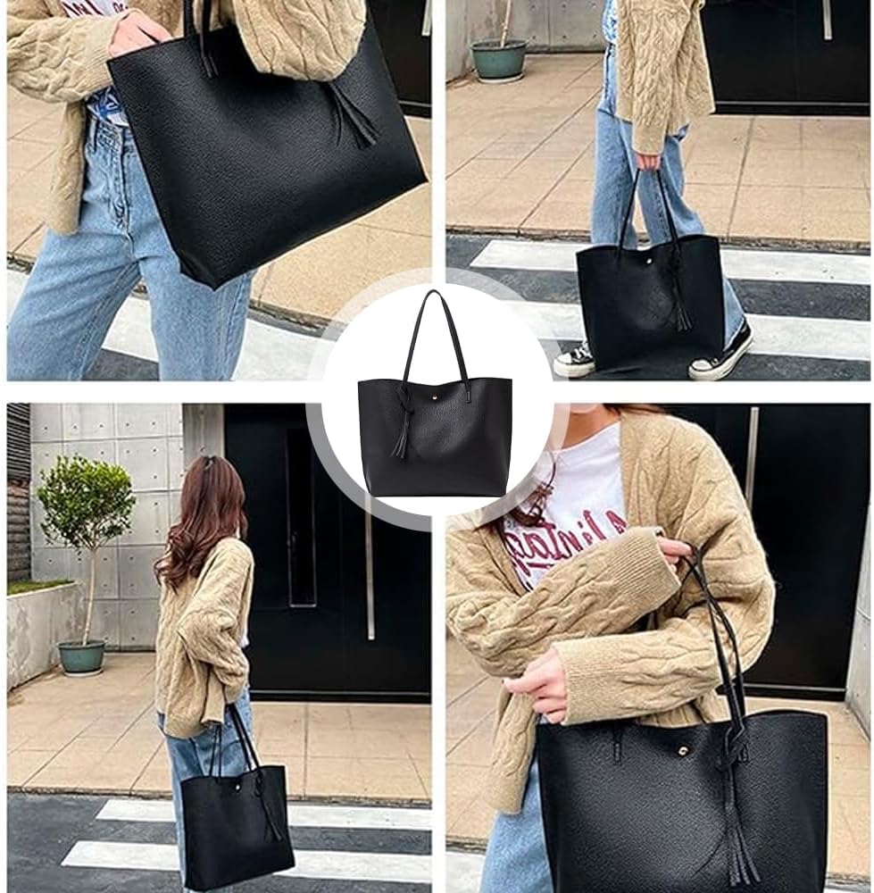 YZDZSW Ladies Handbag, Black Tote Bag for Ladies, Handbags for Women Soft Leather Large Capacity Waterproof Modern Handbag for Work School Shopping Leisure - Image 5