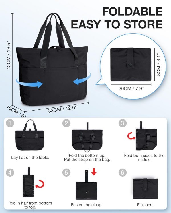 bagsmart Tote Bag for Women, Foldable Tote Bag, Handbags & Shoulder Bags with Zipper for Travel, Beach, Gym, Work, School - Image 7