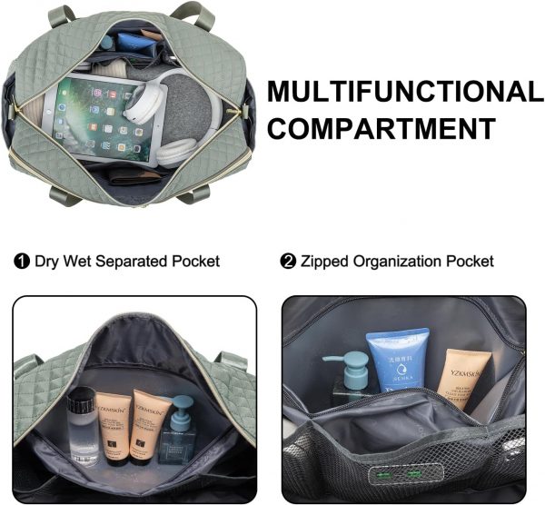 LOVEVOOK Travel Bag for Women, Weekend Overnight Duffle Bags with Cosmetic Bag, Large Waterproof Ladies Holdall for Hospital Maternity, Carry On Flight Womens, Green - Image 5