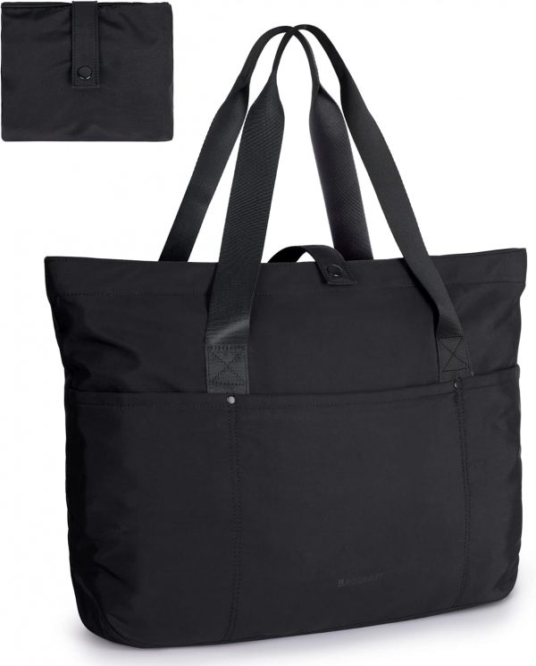 bagsmart Tote Bag for Women, Foldable Tote Bag, Handbags & Shoulder Bags with Zipper for Travel, Beach, Gym, Work, School