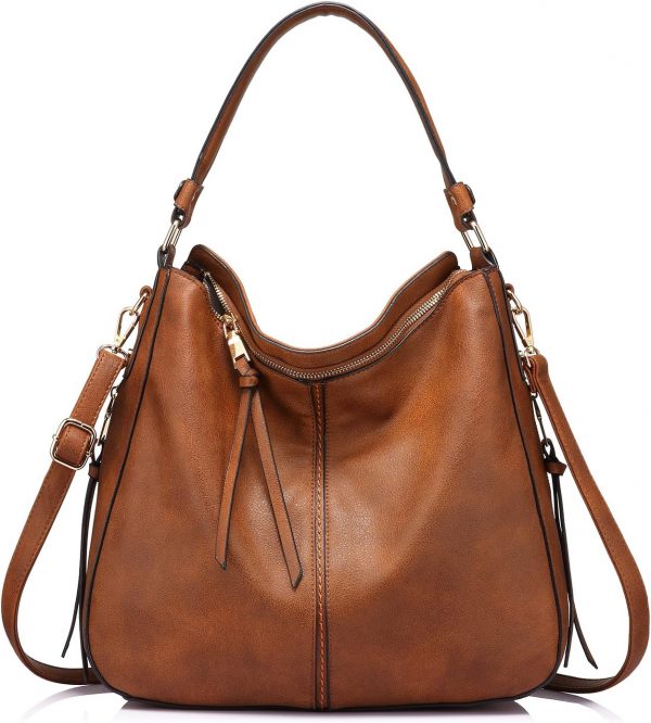 Realer Women Handbags Fashion Hobo Bags Faux Leather Long Strap Shoulder Bag Ladies Large Tote Bag Cross body Bag for Work Business School College Travel Brown