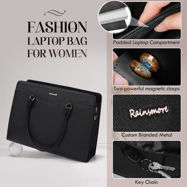 RAINSMORE Laptop Bags for Women 15.6 Inch Ladies Work Bag PU Leather Designer Laptop Handbag Large Laptop Tote Bag for School Computer Business Travel Black - Image 5
