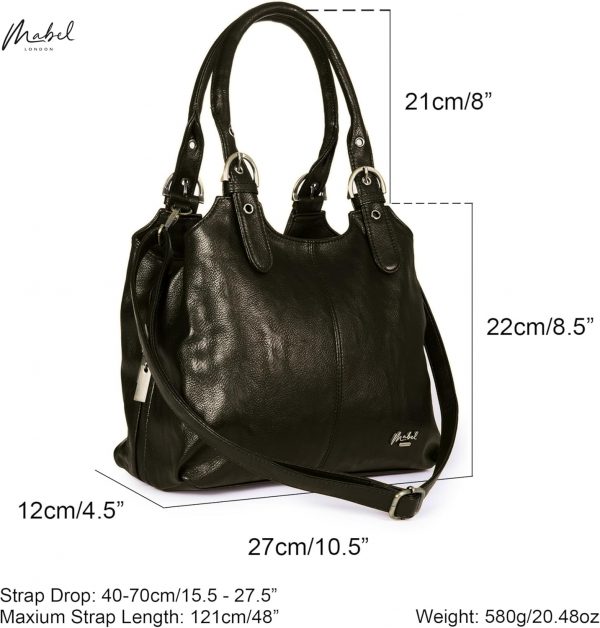 Mabel London Shoulder Bag for Women – Faux Leather Lightweight Crossbody Handbag – Vegan Everyday Handbag with Zipped Compartments – Ideal for Work, Travel & Casual Outfits - Image 3