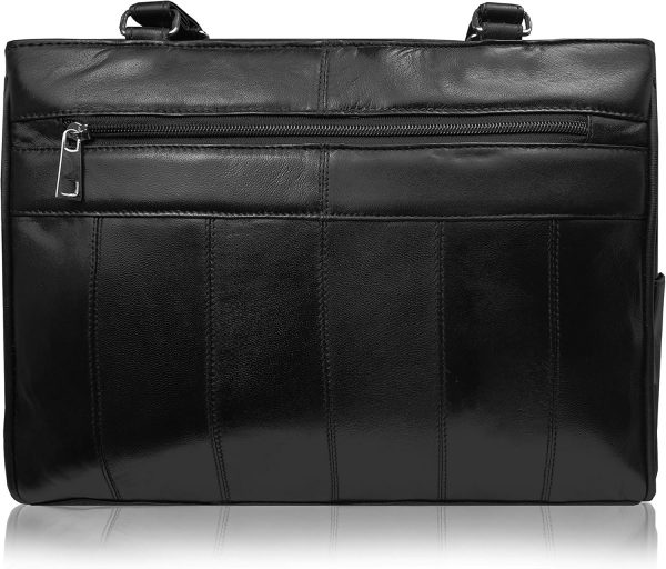 Quenchy London Ladies Real Leather Handbag - Womens Designer Black Shoulder Hand Bag with 2 Top Handles, 8 Pockets, 2 Large Zipped Main Sections – Medium Practical Size - QL173M - Image 4