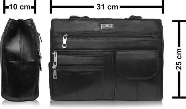 Quenchy London Ladies Real Leather Handbag - Womens Designer Black Shoulder Hand Bag with 2 Top Handles, 8 Pockets, 2 Large Zipped Main Sections – Medium Practical Size - QL173M - Image 5