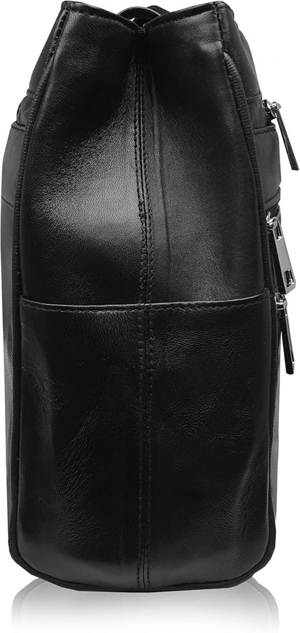 Quenchy London Ladies Real Leather Handbag - Womens Designer Black Shoulder Hand Bag with 2 Top Handles, 8 Pockets, 2 Large Zipped Main Sections – Medium Practical Size - QL173M - Image 8