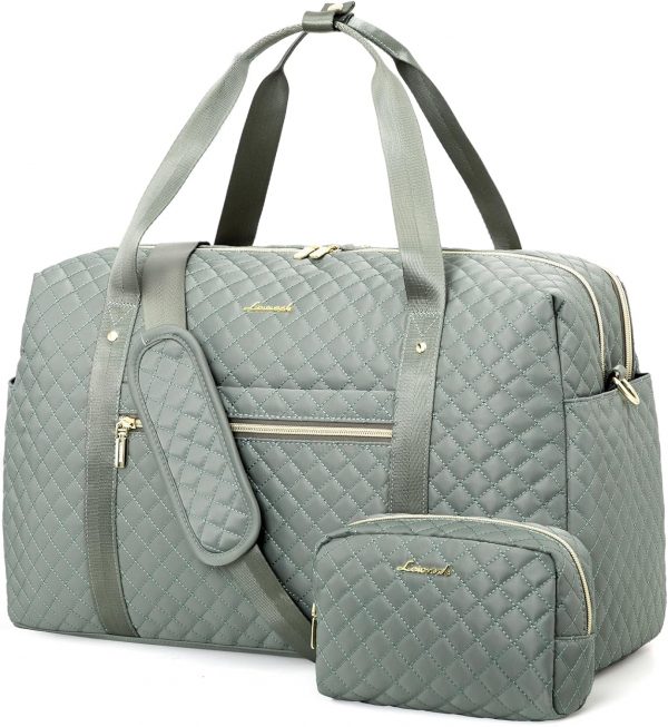 LOVEVOOK Travel Bag for Women, Weekend Overnight Duffle Bags with Cosmetic Bag, Large Waterproof Ladies Holdall for Hospital Maternity, Carry On Flight Womens, Green