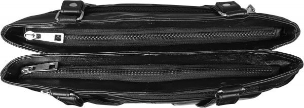 Quenchy London Ladies Real Leather Handbag - Womens Designer Black Shoulder Hand Bag with 2 Top Handles, 8 Pockets, 2 Large Zipped Main Sections – Medium Practical Size - QL173M - Image 3