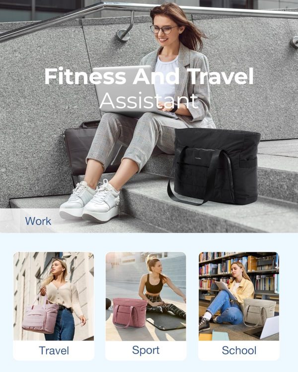 bagsmart Women's Handbag, Lightweight Large Tote Bag, Zippered Handbag and Shoulder Bag, Comes with Yoga Mat Strap, Quilted Shoulder Bag Handbag for Travel, Work, Gym - Image 7